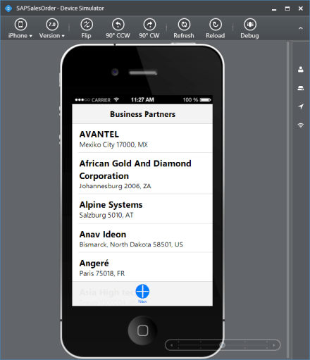 Business Partners Listing Screen