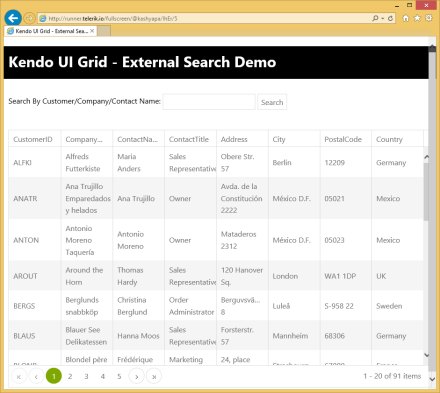 Kendo UI Grid with External Search Box